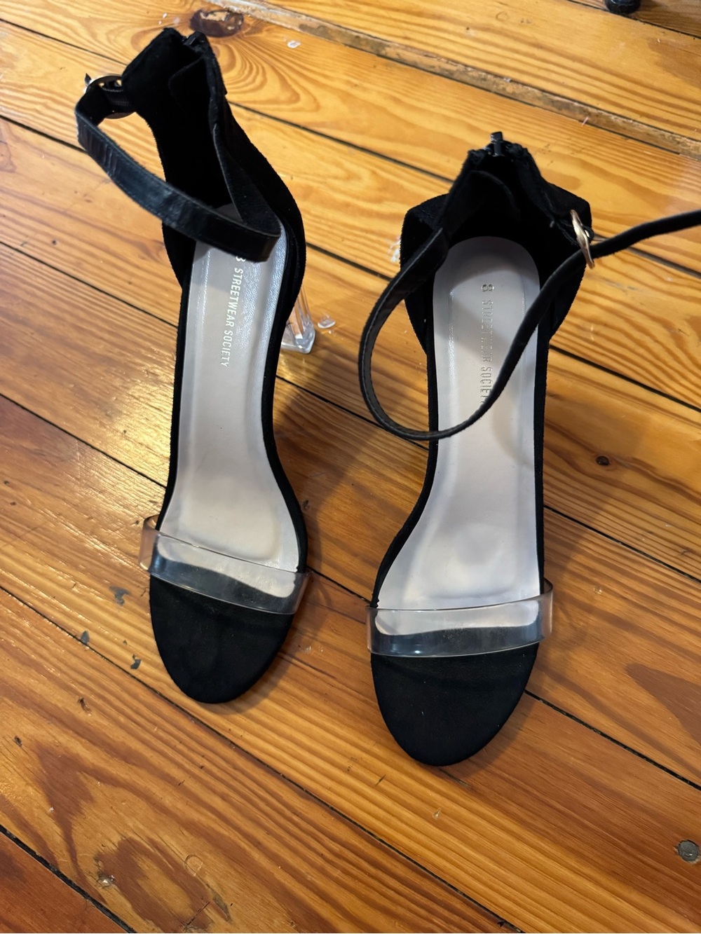 Streetwear Society Black Heeled Sandals with Clear Front Band